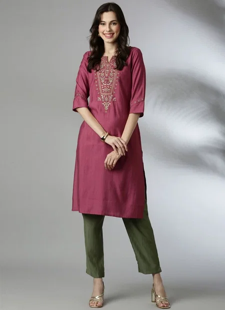 Bs 126 Viscose Rayon With Embroidery Work Kurti Online Wholesale